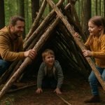 Bygga en koja med barnen i skogen