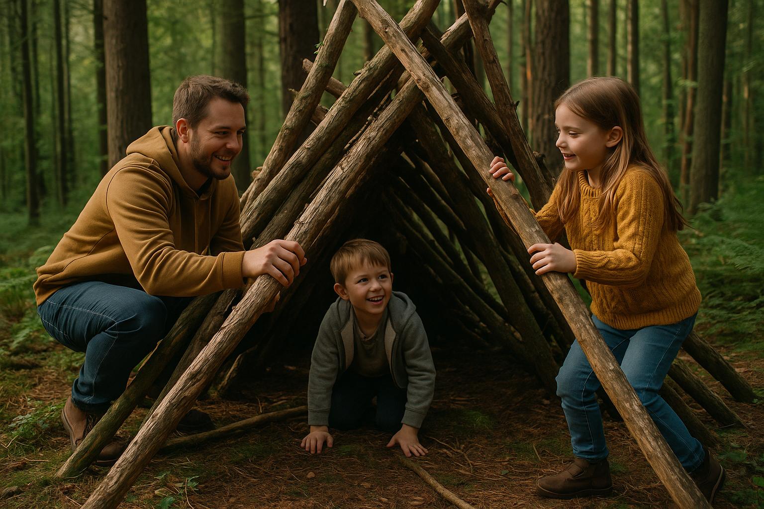Bygga en koja med barnen i skogen